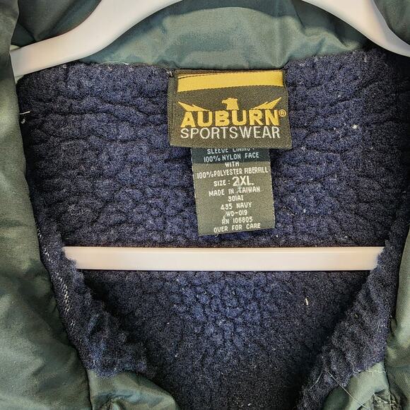 Vintage Auburn Sportswear Button Up Longline Nylon Jacket Fleece Lined 2XL Blue - Picture 6 of 13